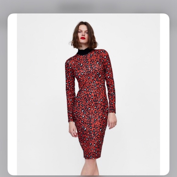 red leopard print midi dress